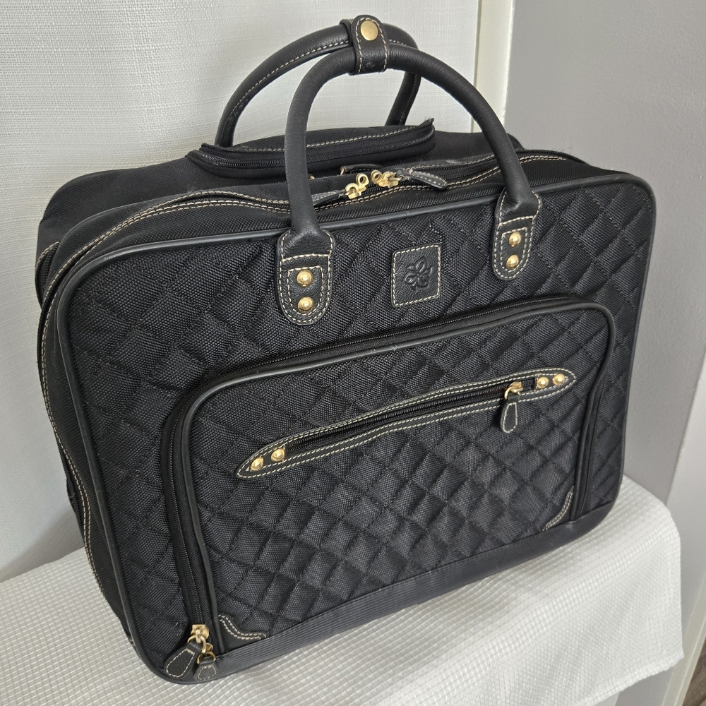 Rolling Laptop Travel Bag Briefcase Carry On Zip Pocket Quilted Retractable